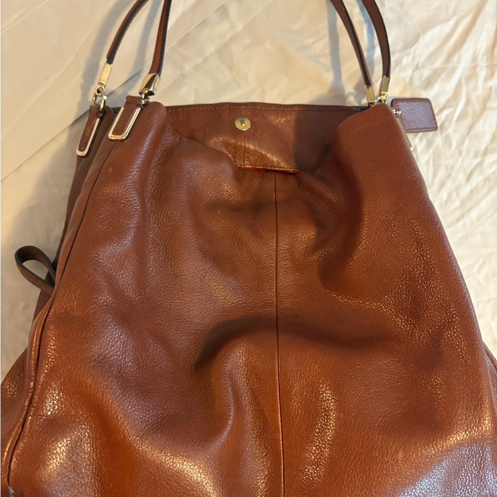 Coach Brown Leather Shoulder Bag with Metallic Hardware